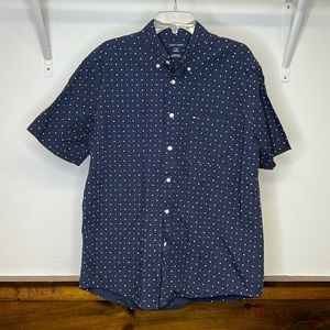 Tommy‎ Hilfiger Navy Blue Patterned Short Sleeve Button Down Shirt- L